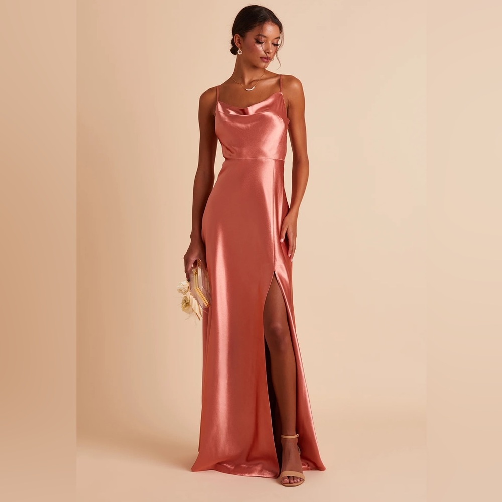 Birdy Grey Lisa Long Shiny Satin Dress Terracotta